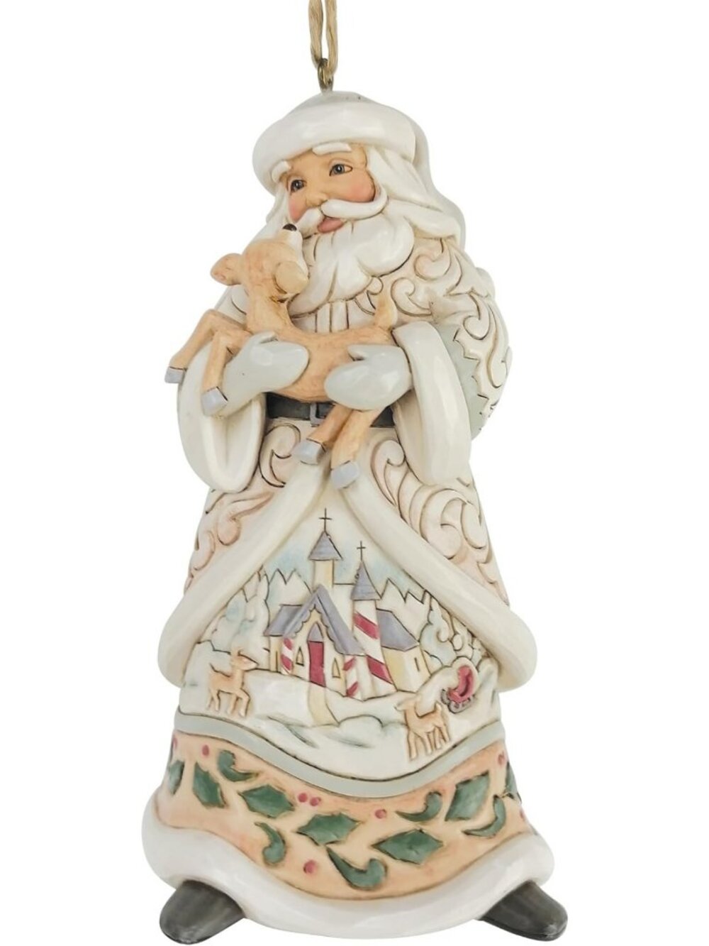Enesco Jim Shore Heartwood Creek White Woodland Santa Holding a Fawn Hanging